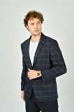 Gio Erkek Klasik Kesim Ekoseli Regular Fit Yün Ceket 3435 Lacivert