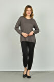 Detay Triko Kadın Bisiklet Yaka Süsleme Detaylı Uzun Kol Bluz 4530 Gri