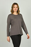 Detay Triko Kadın Bisiklet Yaka Süsleme Detaylı Uzun Kol Bluz 4530 Gri