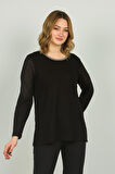 Detay Triko Kadın Bisiklet Yaka Süsleme Detaylı Uzun Kol Bluz 4530 Siyah
