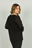 Detay Triko Kadın Bisiklet Yaka Süsleme Detaylı Uzun Kol Bluz 4530 Siyah