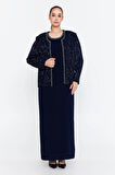 Güzelyalı Kadın Büyük Beden Taş İşlemeli İki Parça Abiye Takım 1043 Lacivert