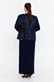 Güzelyalı Kadın Büyük Beden Taş İşlemeli İki Parça Abiye Takım 1043 Lacivert