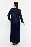 Güzelyalı Kadın Büyük Beden Taş İşlemeli Uzun Abiye Takım 1047 Lacivert