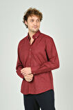 De Leone Erkek Slim Fit Desenli Uzun Kollu %100 Pamuk Gömlek 2045 Kırmızı