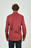 De Leone Erkek Slim Fit Desenli Uzun Kollu %100 Pamuk Gömlek 2045 Kırmızı