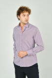 De Leone Erkek Slim Fit Ekoseli Uzun Kollu %100 Pamuk Gömlek 2060 Bordo