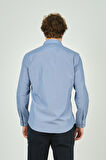 De Leone Erkek Slim Fit Ekoseli Uzun Kollu %100 Pamuk Gömlek 2062 Mavi