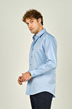 Figs Erkek Slim Fit Uzun Kollu Pamuklu Parlak Kumaş Gömlek 0013 Mavi