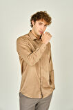 Figs Erkek Slim Fit Uzun Kollu Pamuklu Parlak Kumaş Gömlek 0013 Camel