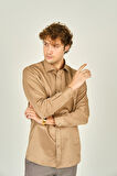 Figs Erkek Slim Fit Uzun Kollu Pamuklu Parlak Kumaş Gömlek 0013 Camel