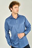 Figs Erkek Slim Fit Uzun Kollu Pamuklu Parlak Kumaş Gömlek 0013 Indigo