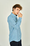 Figs Erkek Slim Fit Ekoseli Uzun Kollu %100 Pamuk Gömlek 0016 Mavi