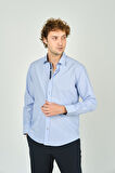 De Leone Erkek Slim Fit Uzun Kollu %100 Pamuk Gömlek 2008 Açık Mavi