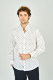 De Leone Erkek Slim Fit Desenli Uzun Kol %100 Pamuk Gömlek 2041 Ekru