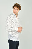 De Leone Erkek Slim Fit Desenli Uzun Kol %100 Pamuk Gömlek 2041 Ekru