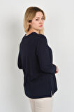 Detay Triko Kadın Yaka Detaylı Yanları Yırtmaçlı Uzun Kol Anne Bluz 5709 Lacivert