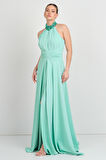 Saygın Kadın Halter Yaka ve Yakası Taş Detaylı A Kesim Maxi Abiye Elbise 5619 Mint