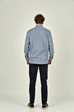 Mugi Erkek Ekoseli Uzun Kollu Çift Cepli %100 Pamuk Gömlek 1001 Mavi