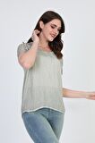 Ella Camelia Kadın Omzu Dantel Detaylı Bluz 5010062 Yeşil