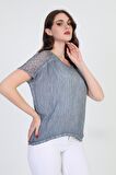 Ella Camelia Kadın Omzu Dantel Detaylı Bluz 5010062 Indigo