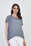 Ella Camelia Kadın Omzu Dantel Detaylı Bluz 5010062 Indigo