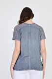 Ella Camelia Kadın Omzu Dantel Detaylı Bluz 5010062 Indigo