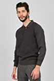 Woolman Erkek Desenli Polo Yaka Yün Kazak 1571033 Gri