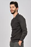 Woolman Erkek Desenli Polo Yaka Yün Kazak 1571033 Gri