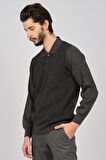 Woolman Erkek Desenli Polo Yaka Yün Kazak 1572113 Füme