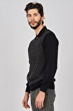 Woolman Erkek Desenli Polo Yaka Yün Kazak 1571133 Lacivert