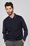Woolman Erkek Desenli Polo Yaka Yün Kazak 1571133 Indigo