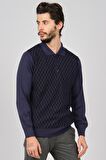Woolman Erkek Desenli Polo Yaka Yün Kazak 1571133 Indigo