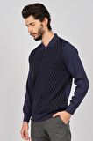 Woolman Erkek Desenli Polo Yaka Yün Kazak 1571133 Indigo