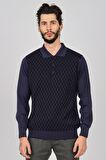 Woolman Erkek Desenli Polo Yaka Yün Kazak 1571133 Indigo