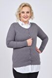 Desen Triko Kadın Taş İşleme Detaylı Hırka 0249050 Füme