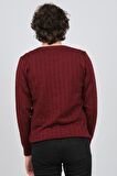 Desen Triko Erkek Bisiklet Yaka Yün Kazak 0249625 Bordo