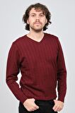 Desen Triko Erkek V Yaka Yün Kazak 0249626 Bordo