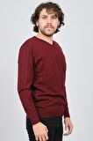 Desen Triko Erkek V Yaka Yün Kazak 0249626 Bordo