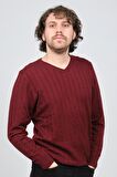 Desen Triko Erkek V Yaka Yün Kazak 0249626 Bordo