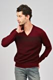 Desen Triko Erkek V Yaka Desenli Yün Kazak 0249640 Bordo