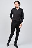 Woolen World Erkek V Yaka Desenli Yün Kazak 5596742 Kahverengi