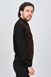 Woolen World Erkek Polo Yaka Desenli Yün Kazak 5596581 Siyah