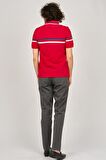 Desen Triko Erkek Polo Yaka Çizgi Detaylı T-Shirt 0249814 Kırmızı