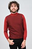 Çizgi Triko Erkek Yarım Balıkçı Yaka Desenli Kazak 42564229 Bordo