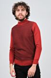 Çizgi Triko Erkek Yarım Balıkçı Yaka Desenli Kazak 42564229 Bordo