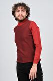 Çizgi Triko Erkek Yarım Balıkçı Yaka Desenli Kazak 42564229 Bordo