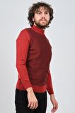 Çizgi Triko Erkek Yarım Balıkçı Yaka Desenli Kazak 42564229 Bordo