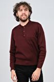 Çizgi Triko Erkek Cep Detaylı Polo Yaka Kazak 42544241 Bordo
