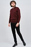 Çizgi Triko Erkek Cep Detaylı Polo Yaka Kazak 42544241 Bordo